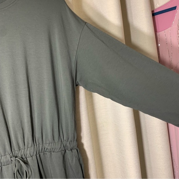 Tristan Long Sleeve Dress Modal Cotton Deep Green Jersey Sz L Pocket Ruffle Hem - Picture 4 of 15